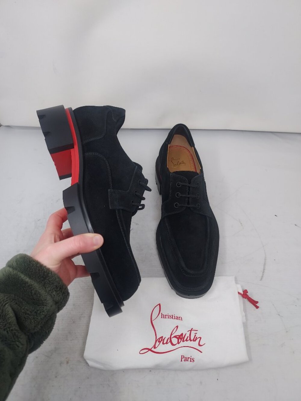 Christian Louboutin MENS Black Our Georges L Suede Lace Up Shoe
